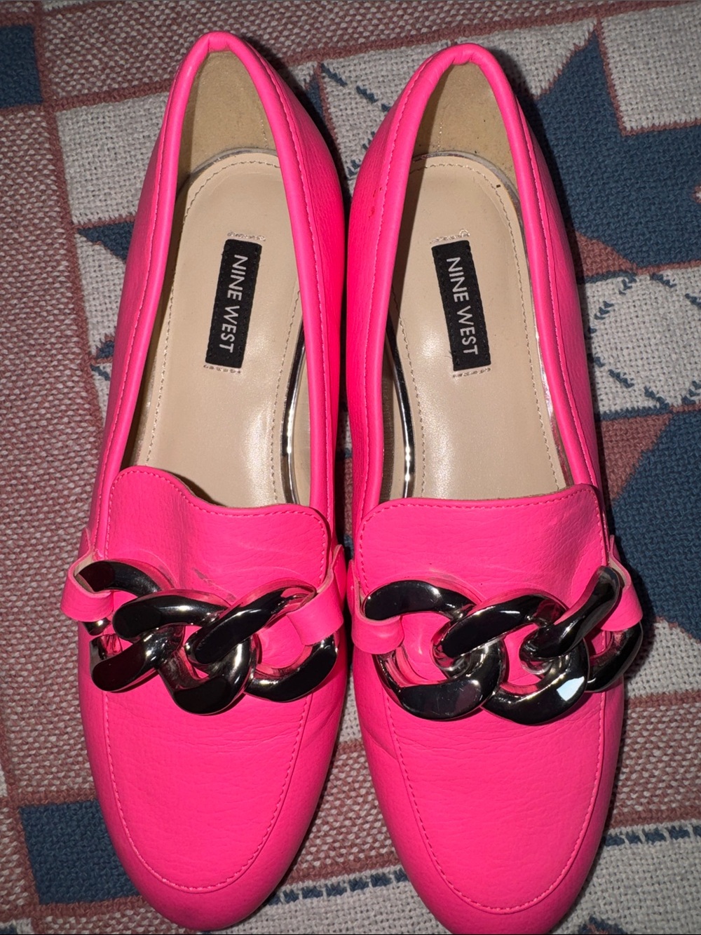 Nine West Hot Pink Chain-Detail Loafers